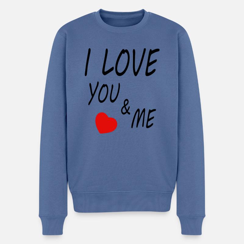 I love you & me mit Herz - Männer Premium Bio Pullover - Taubenblau