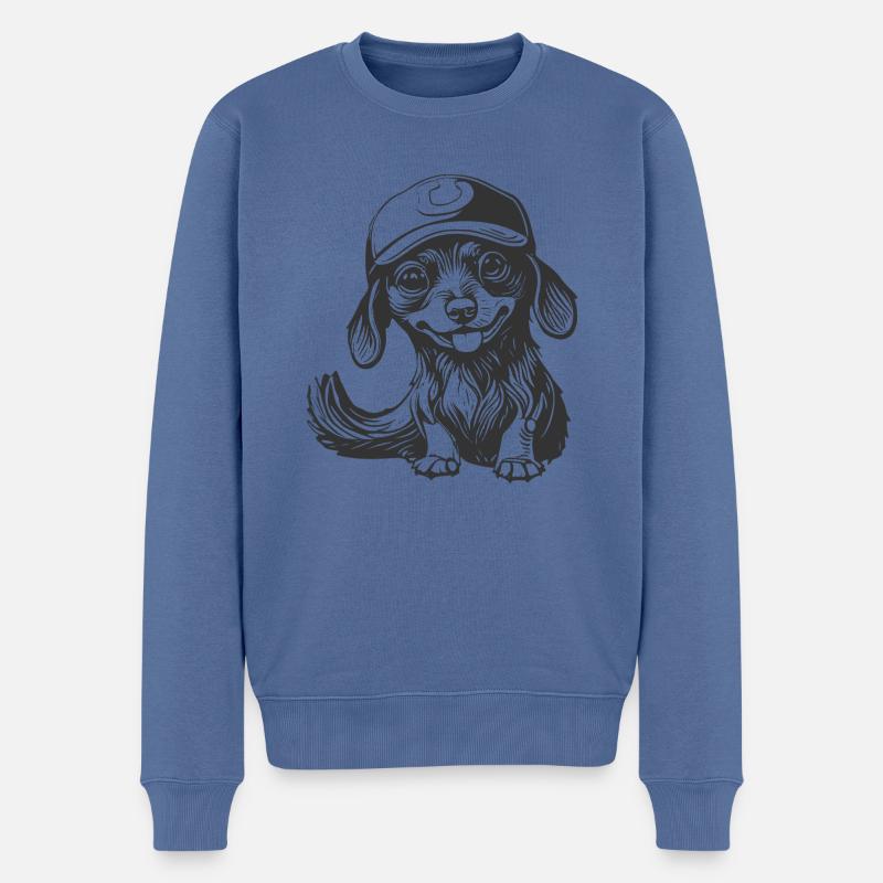 Dackel Hunderasse mit Mütze Cap - Männer Premium Bio Pullover - Taubenblau