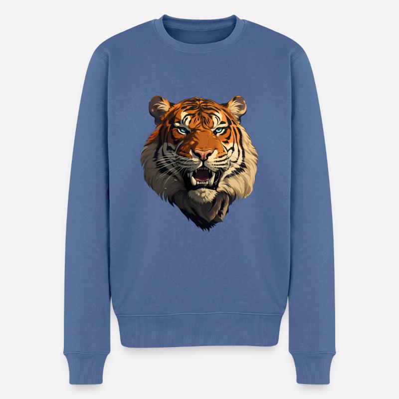 Tiger - Männer Premium Bio Pullover - Taubenblau