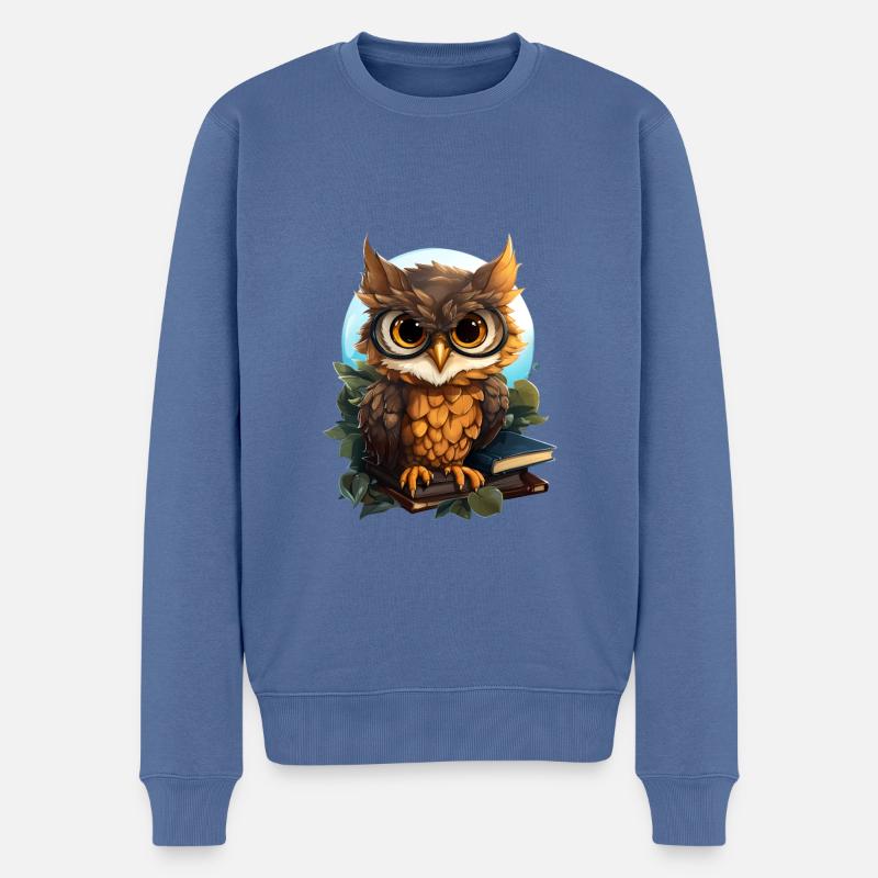 Eule - Männer Premium Bio Pullover - Taubenblau