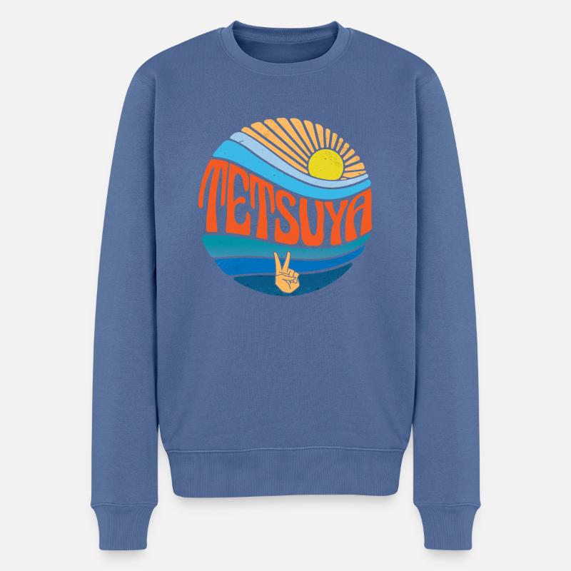 Tetsuya Hemd Vintage Sunset Tetsuya Groovy Krawatte - Männer Premium Bio Pullover - Taubenblau
