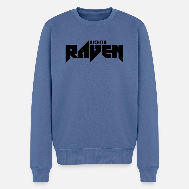 Richtig Raven Schriftzug - Männer Premium Bio Pullover - Taubenblau