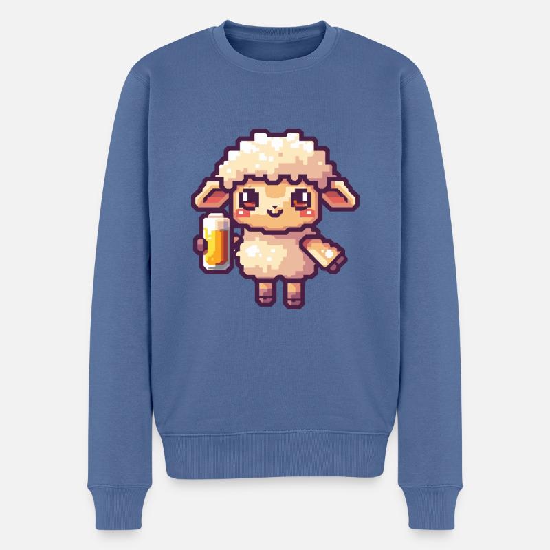 Schaf Bier Pixel - Männer Premium Bio Pullover - Taubenblau