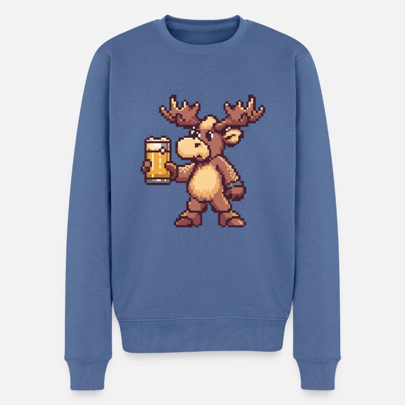 Elch Bier Pixel - Männer Premium Bio Pullover - Taubenblau