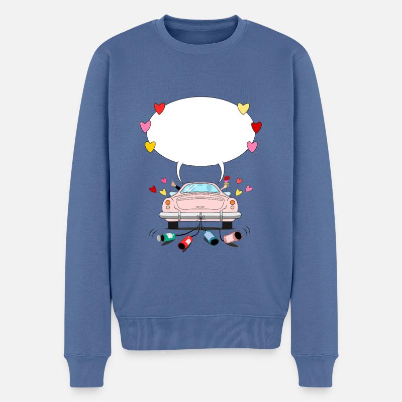 Hochzeitsauto mit Sprechblase in Rosa - Männer Premium Bio Pullover - Taubenblau