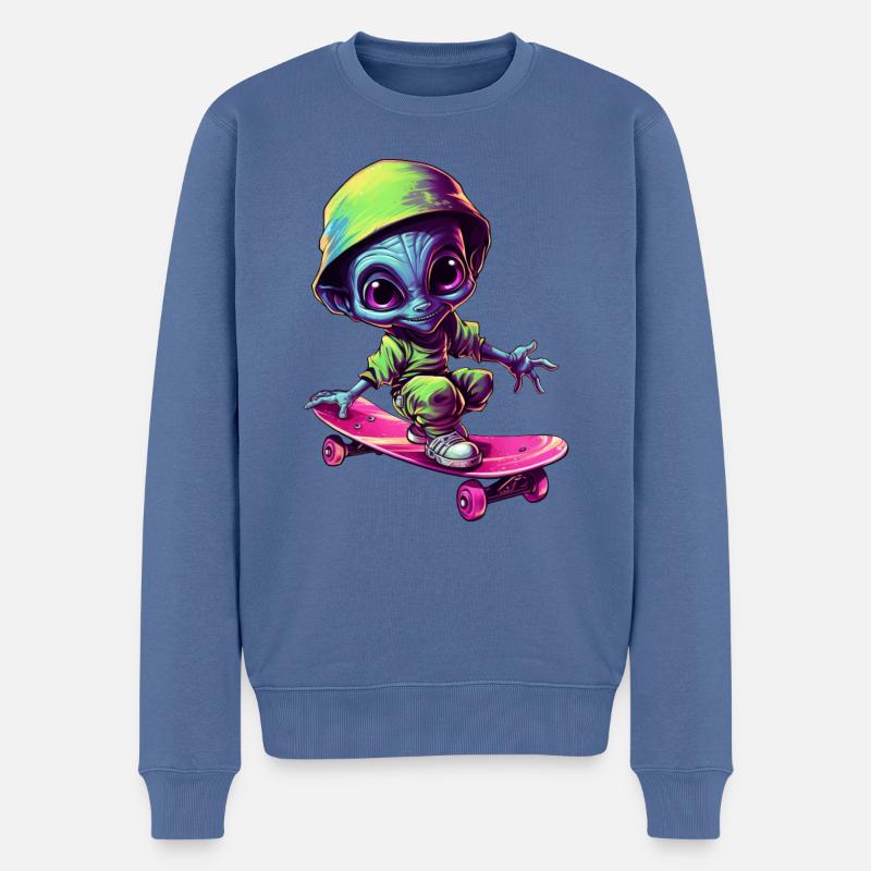 Blau-Pinker Alien Skateboarder: Kosmische Tricks - Männer Premium Bio Pullover - Taubenblau