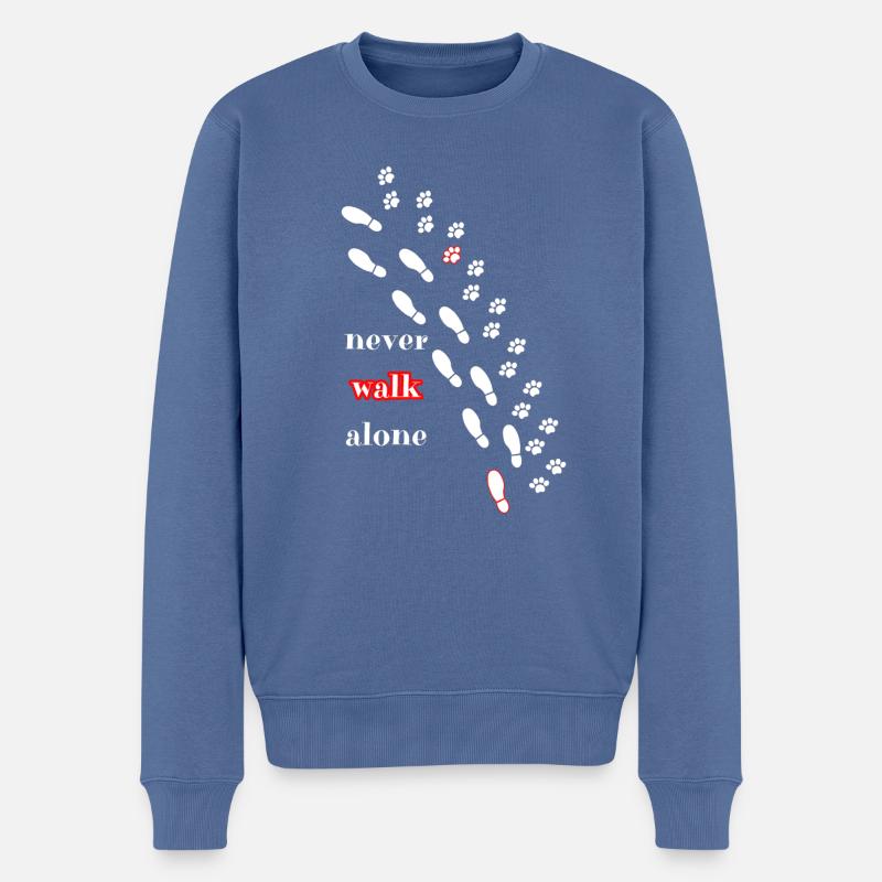 Chien et maître never walk alone - Pull Premium bio Homme - bleu pigeon