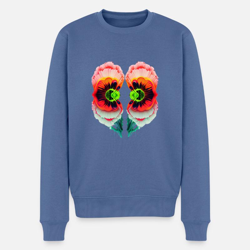 Psychedelische Mohnblüten - Männer Premium Bio Pullover - Taubenblau