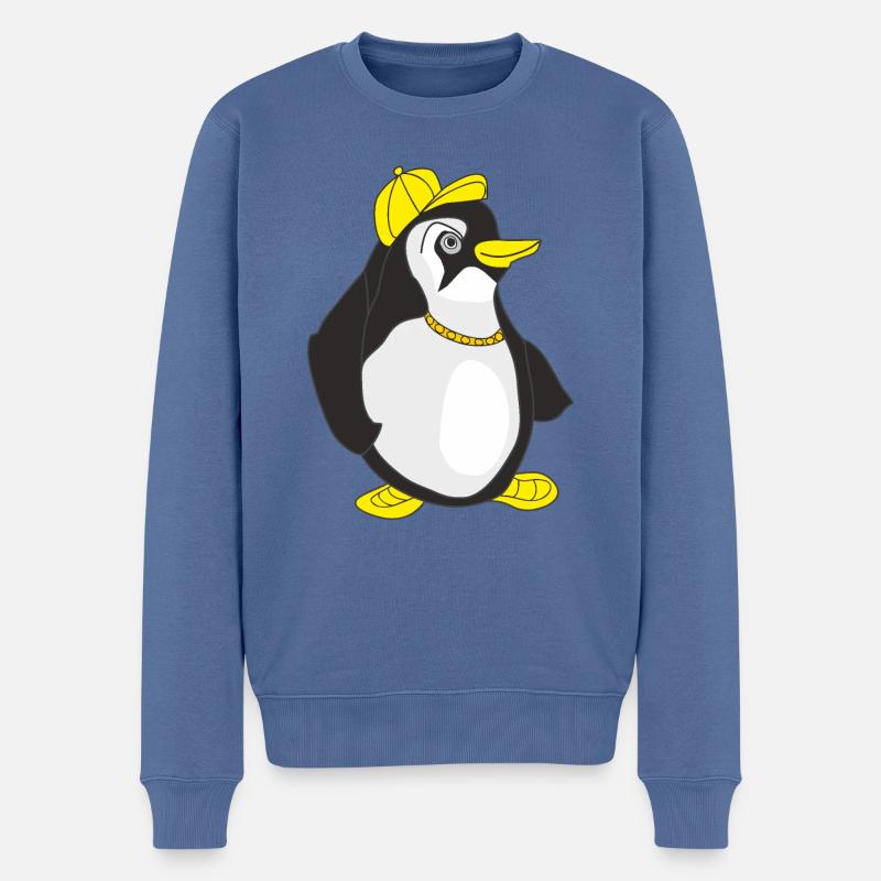 cooler Pinguin - Männer Premium Bio Pullover - Taubenblau