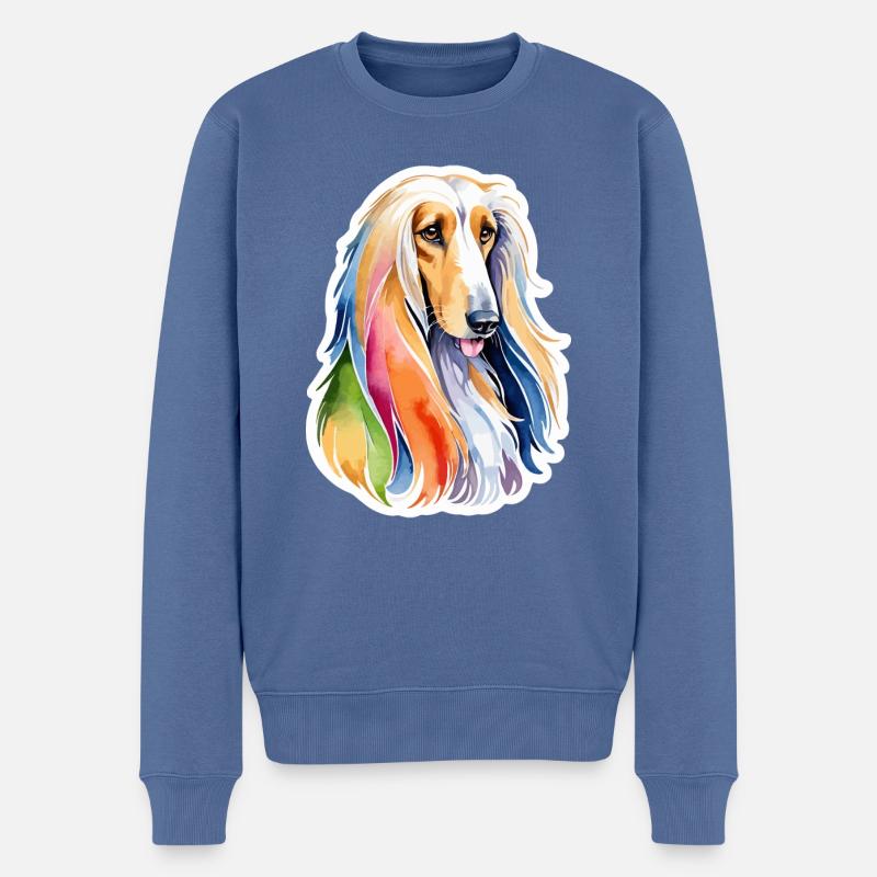 Lévrier afghan aquarelle - Pull Premium bio Homme - bleu pigeon