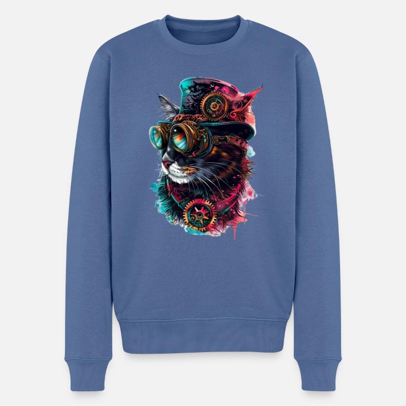 Cyberpunk Katze - Männer Premium Bio Pullover - Taubenblau
