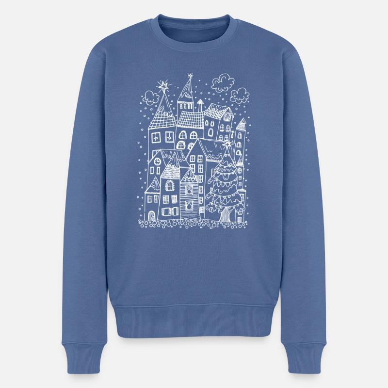 Winterliche Kleinstadt - weiss - Männer Premium Bio Pullover - Taubenblau