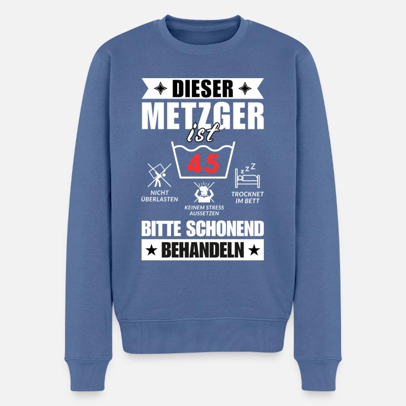Dieser Metzger ist 45. Schonend behandeln - Männer Premium Bio Pullover - Taubenblau