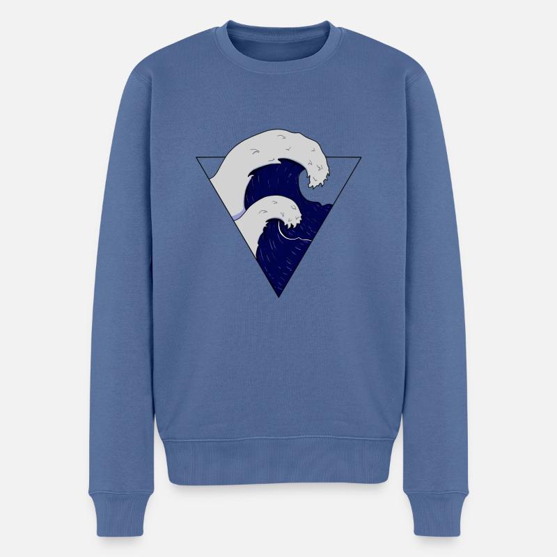 Vage Ozeanwellen-Illustration - Männer Premium Bio Pullover - Taubenblau
