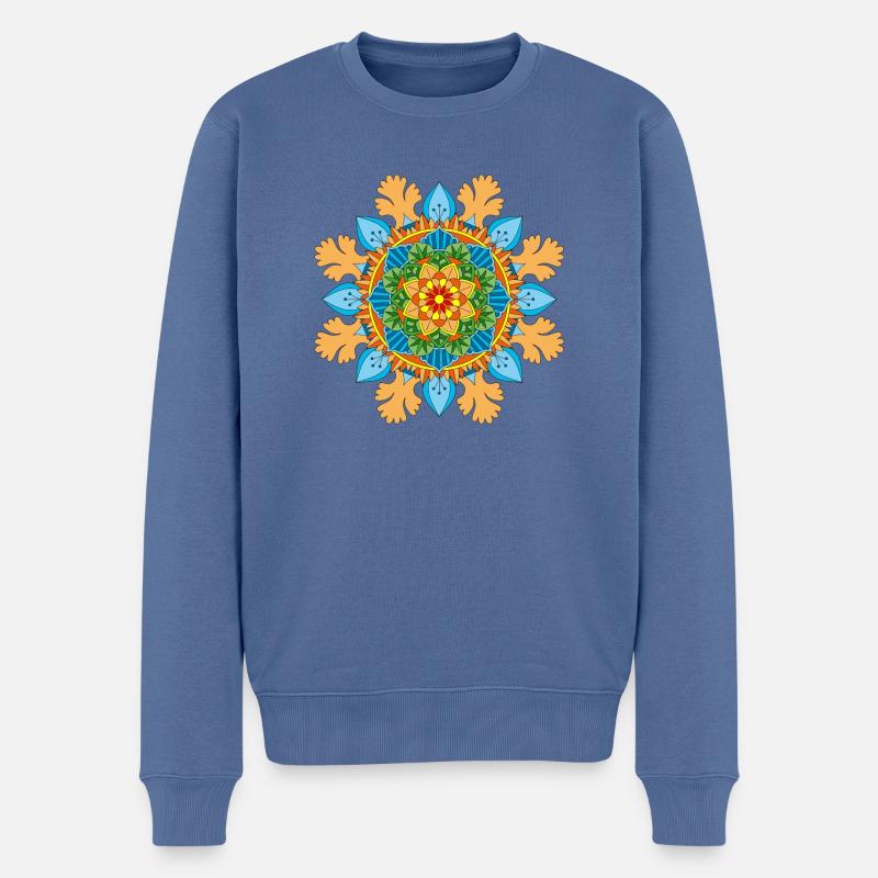 Blumen Mandala - Männer Premium Bio Pullover - Taubenblau