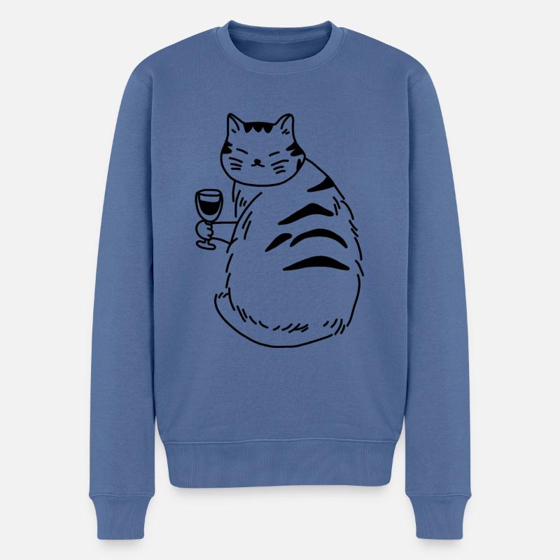 Katze Wein Alkohol - Männer Premium Bio Pullover - Taubenblau
