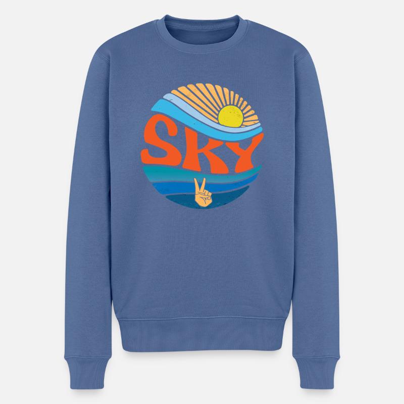 Sky Shirt Vintage Sunset Sky Groovy Tie Dye - Männer Premium Bio Pullover - Taubenblau