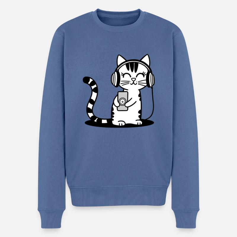 Süße Katze hört Musik Kopfhörer Kätzchen - Männer Premium Bio Pullover - Taubenblau