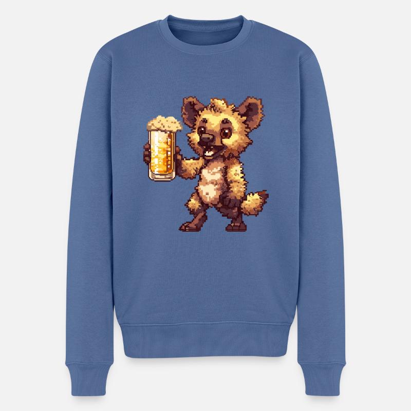 Hyène Bière Pixel - Pull Premium bio Homme - bleu pigeon