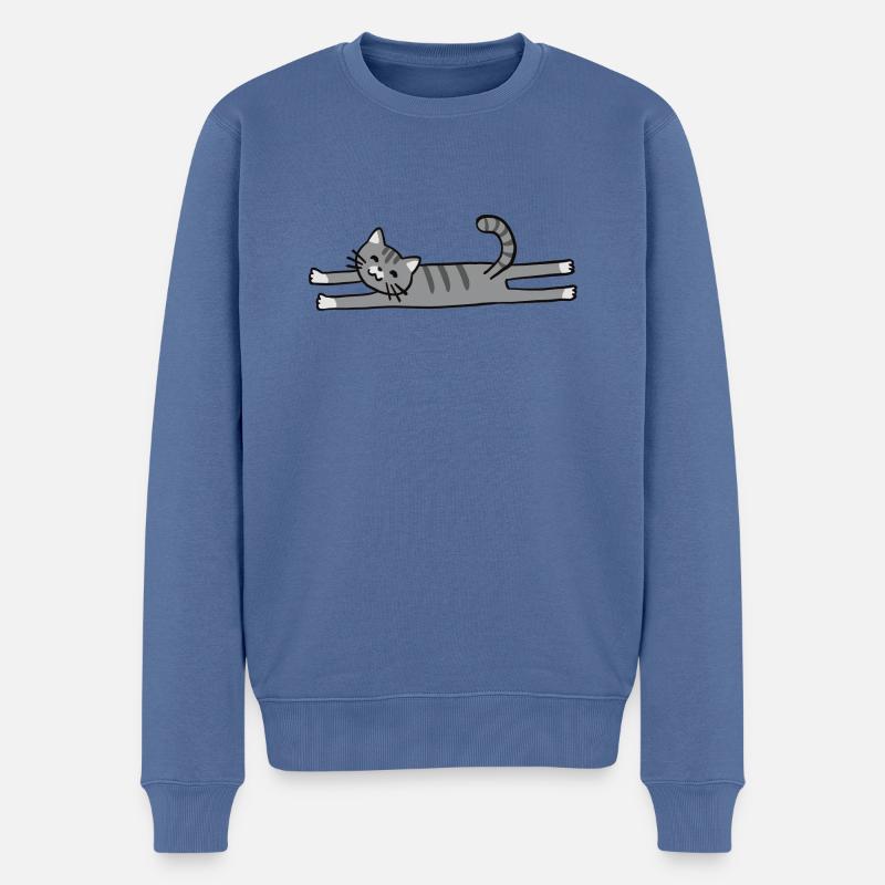 dehnende graue Katze - Männer Premium Bio Pullover - Taubenblau