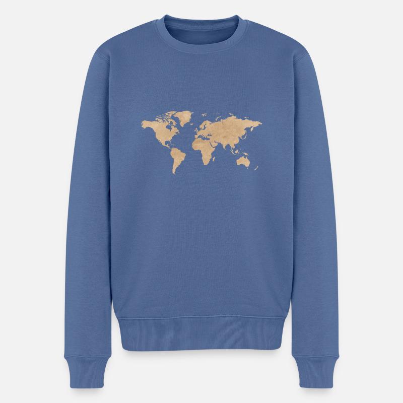 Carte du monde - Pull Premium bio Homme - bleu pigeon