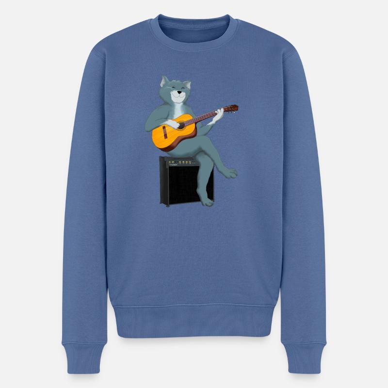 KATZE SPIELT AKUSTISCHE GITARRE - Männer Premium Bio Pullover - Taubenblau