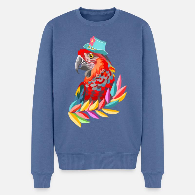 Papagei mit Hut - Männer Premium Bio Pullover - Taubenblau