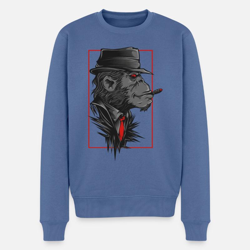 Singe Avec chapeau et cravatte - Pull Premium bio Homme - bleu pigeon