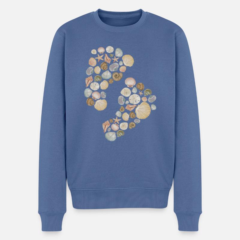 Fußabdrücke aus Muscheln - Aquarell - Männer Premium Bio Pullover - Taubenblau