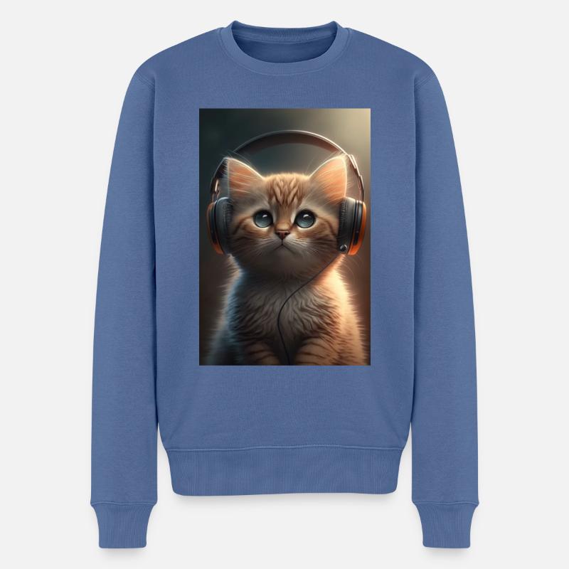 Chat avec écouteurs - Pull Premium bio Homme - bleu pigeon