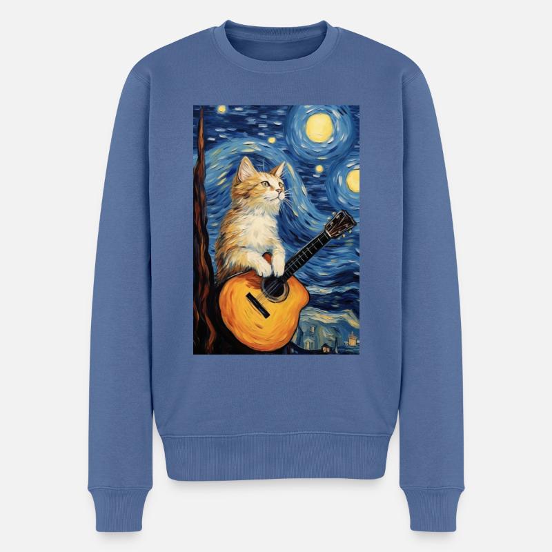 Katze spielt Gitarre - Männer Premium Bio Pullover - Taubenblau
