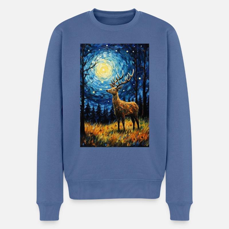 Hirsch - Männer Premium Bio Pullover - Taubenblau