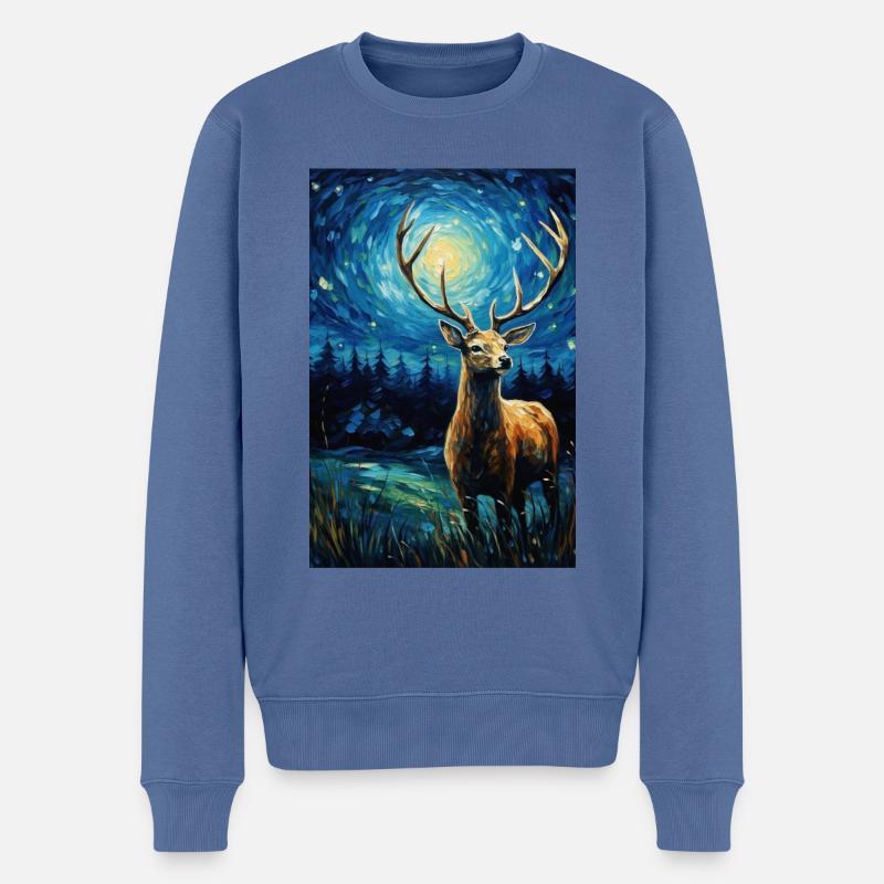 Hirsch - Männer Premium Bio Pullover - Taubenblau