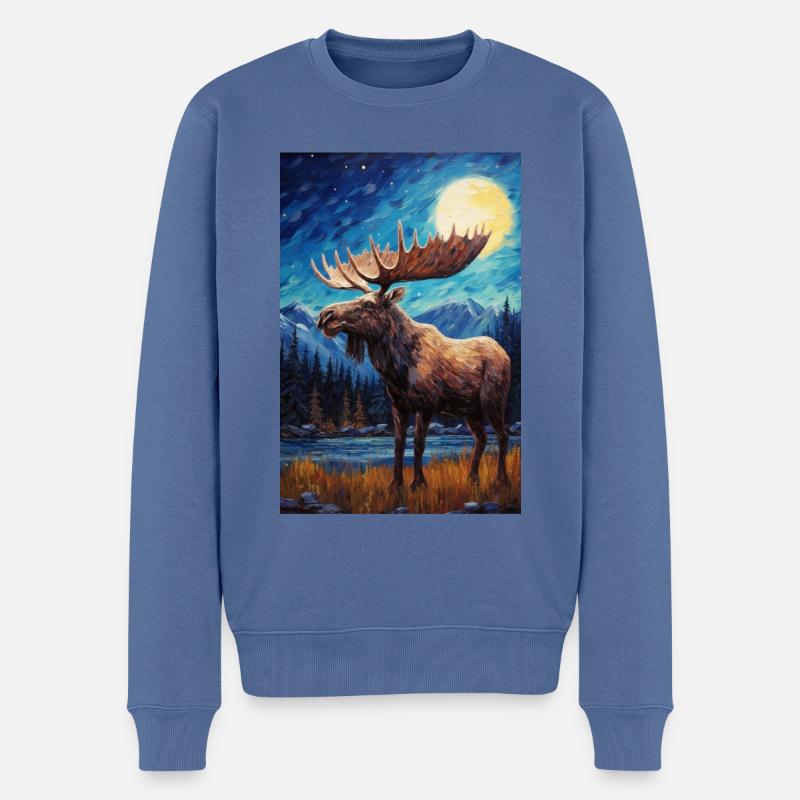 Elch - Männer Premium Bio Pullover - Taubenblau