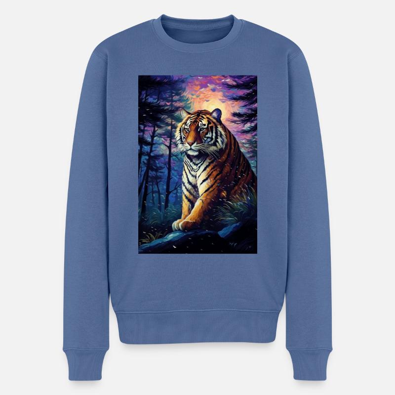 Tiger - Männer Premium Bio Pullover - Taubenblau
