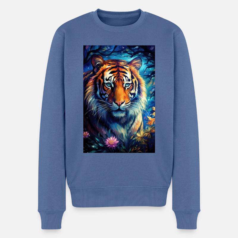 Tiger - Männer Premium Bio Pullover - Taubenblau