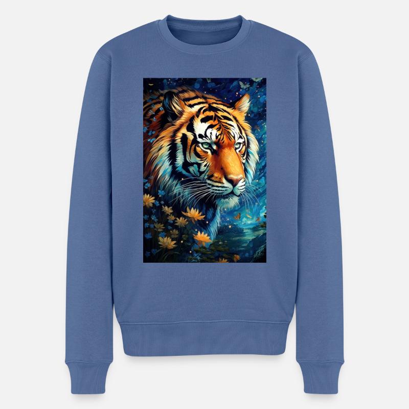 Tiger - Männer Premium Bio Pullover - Taubenblau