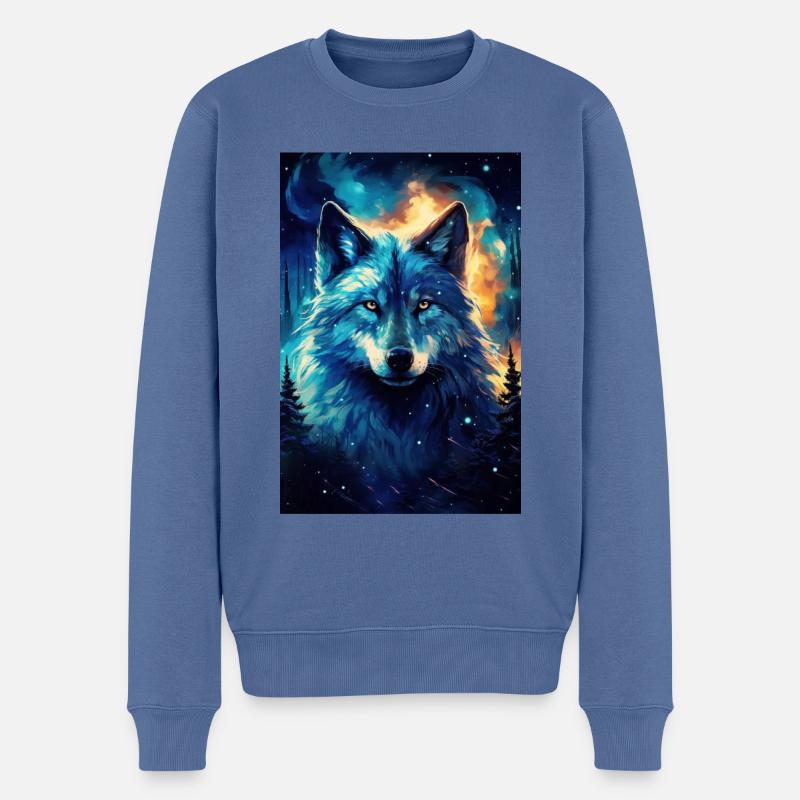 Wolf - Männer Premium Bio Pullover - Taubenblau