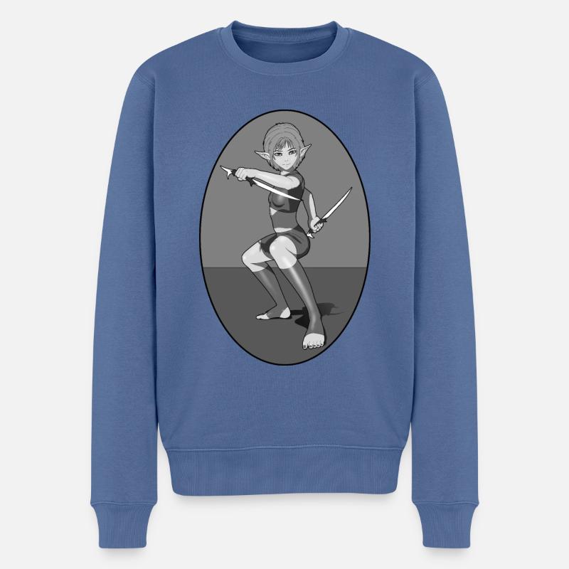 Femme elfique prête au combat - Pull Premium bio Homme - bleu pigeon
