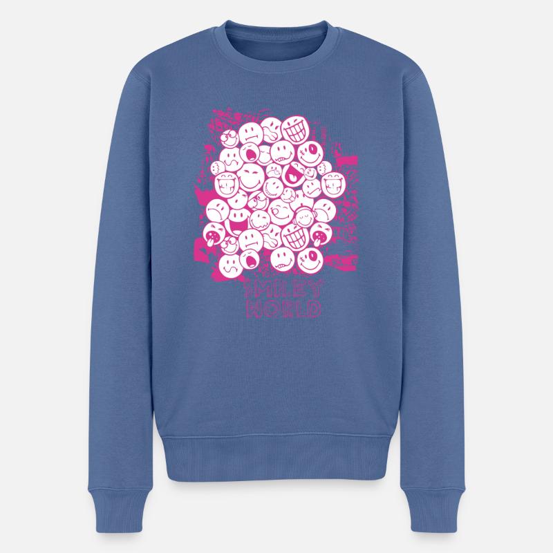 smile ,smiley,comic,pink,swfa21,sketch - Männer Premium Bio Pullover - Taubenblau