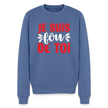 Je suis fou de toi - Pull Premium bio Homme - bleu pigeon - Devant - Nico (187cm)