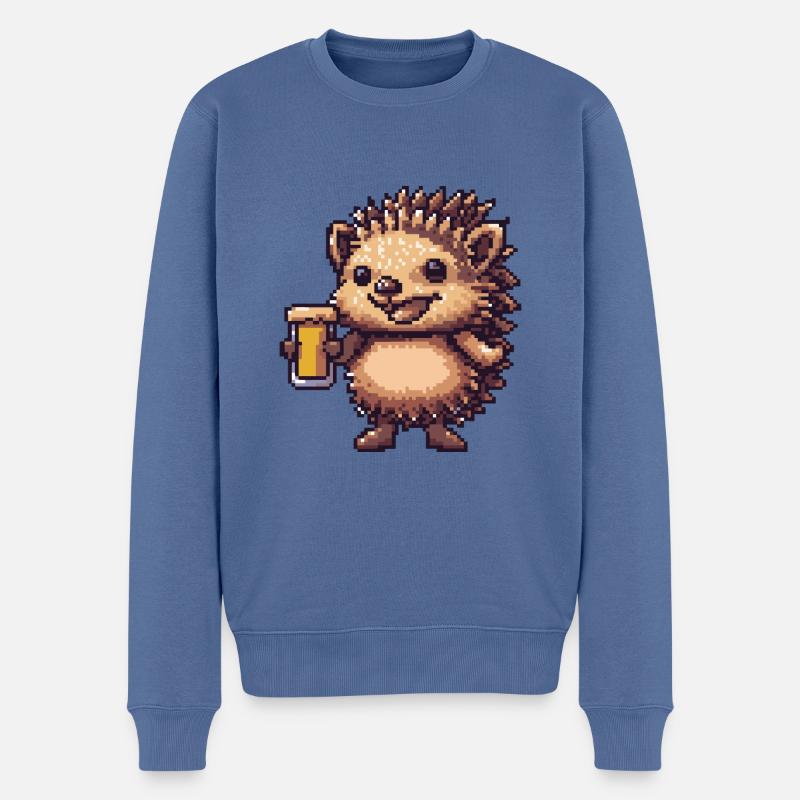 hérisson bière pixel - Pull Premium bio Homme - bleu pigeon