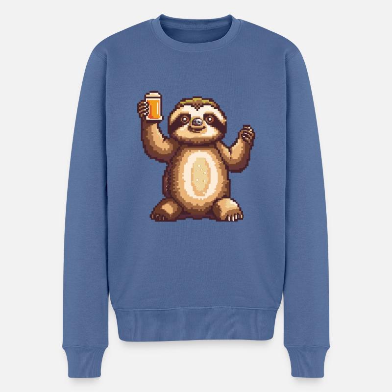 Faultier Bier Pixel - Männer Premium Bio Pullover - Taubenblau