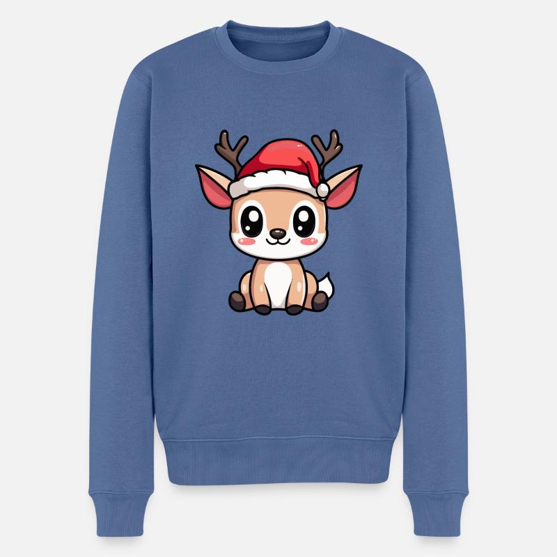 Cerf Noël Mignon - Pull Premium bio Homme - bleu pigeon