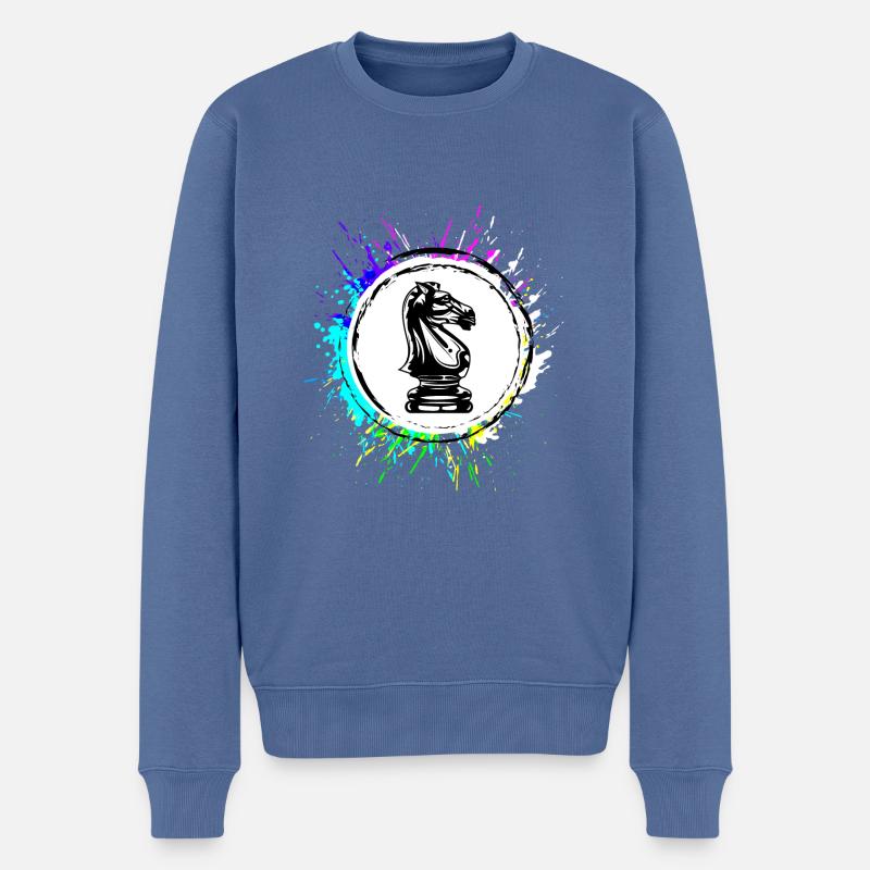 Pferd Schachfigur - Männer Premium Bio Pullover - Taubenblau