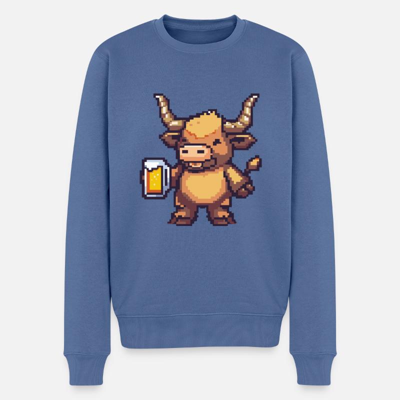 Stier Bier Pixel - Männer Premium Bio Pullover - Taubenblau