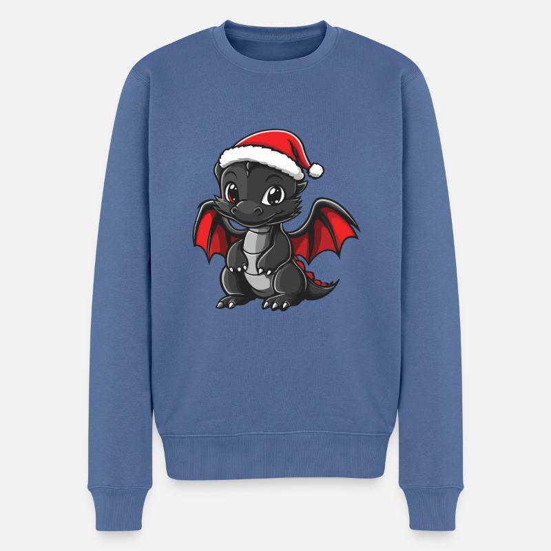 Drache Weihnachten Niedlich - Männer Premium Bio Pullover - Taubenblau