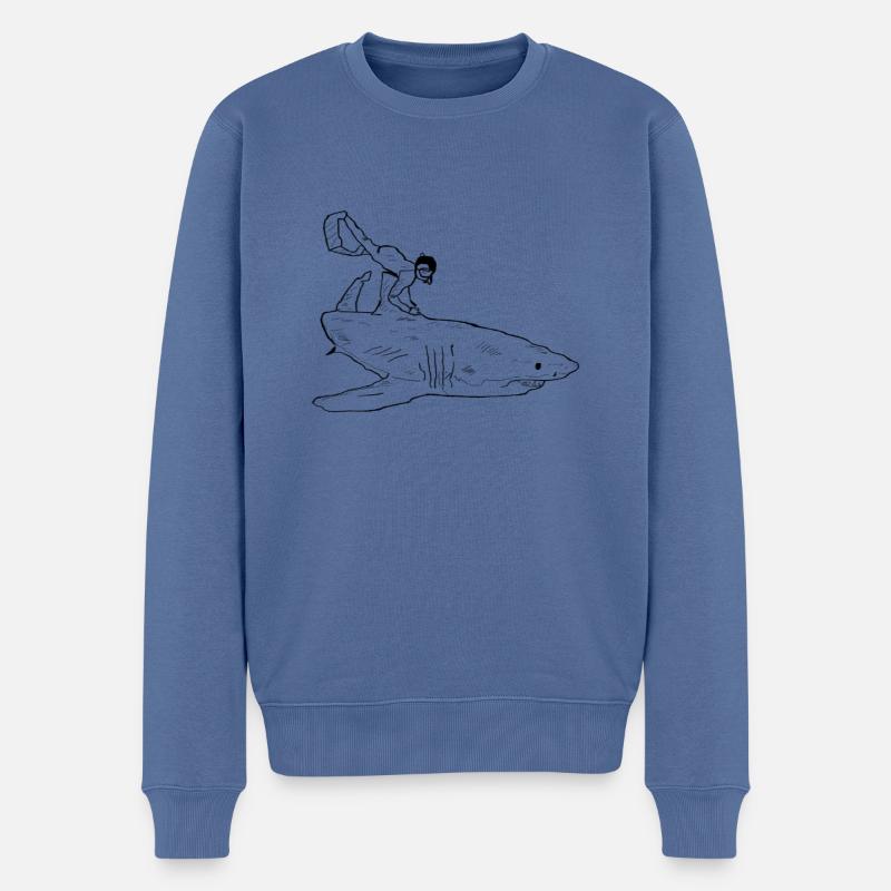 Requin et plongeur - Pull Premium bio Homme - bleu pigeon