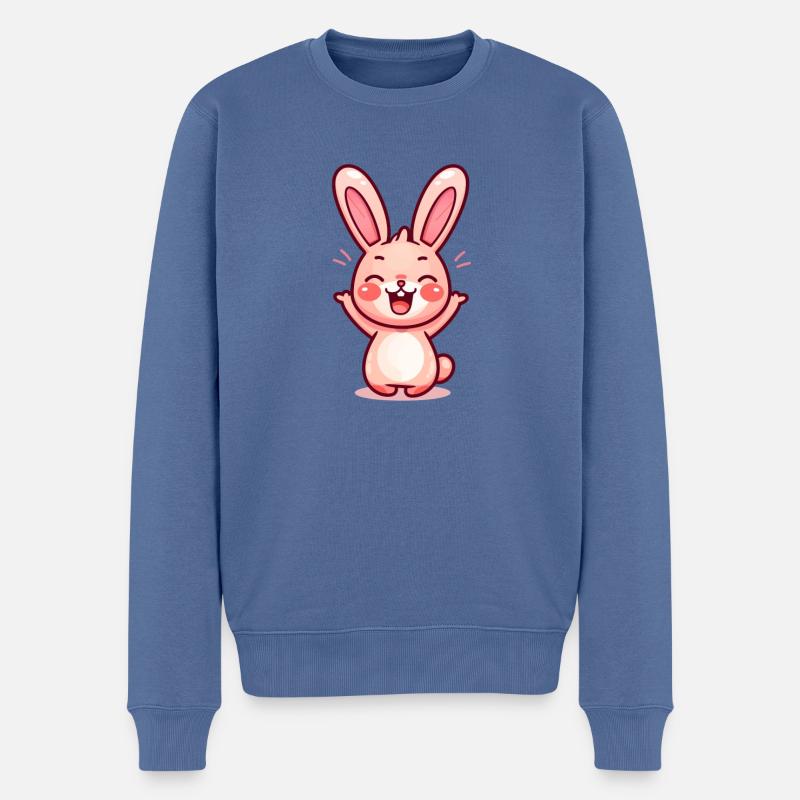 Lapin content, mignon, rose - Pull Premium bio Homme - bleu pigeon