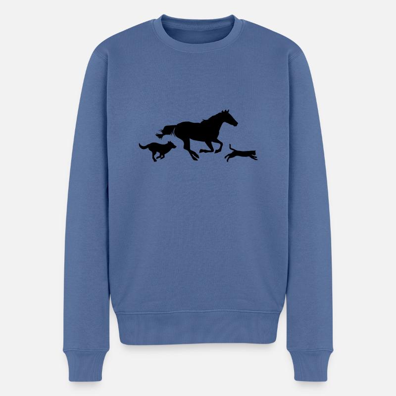 Pferd Katze Hund - Männer Premium Bio Pullover - Taubenblau
